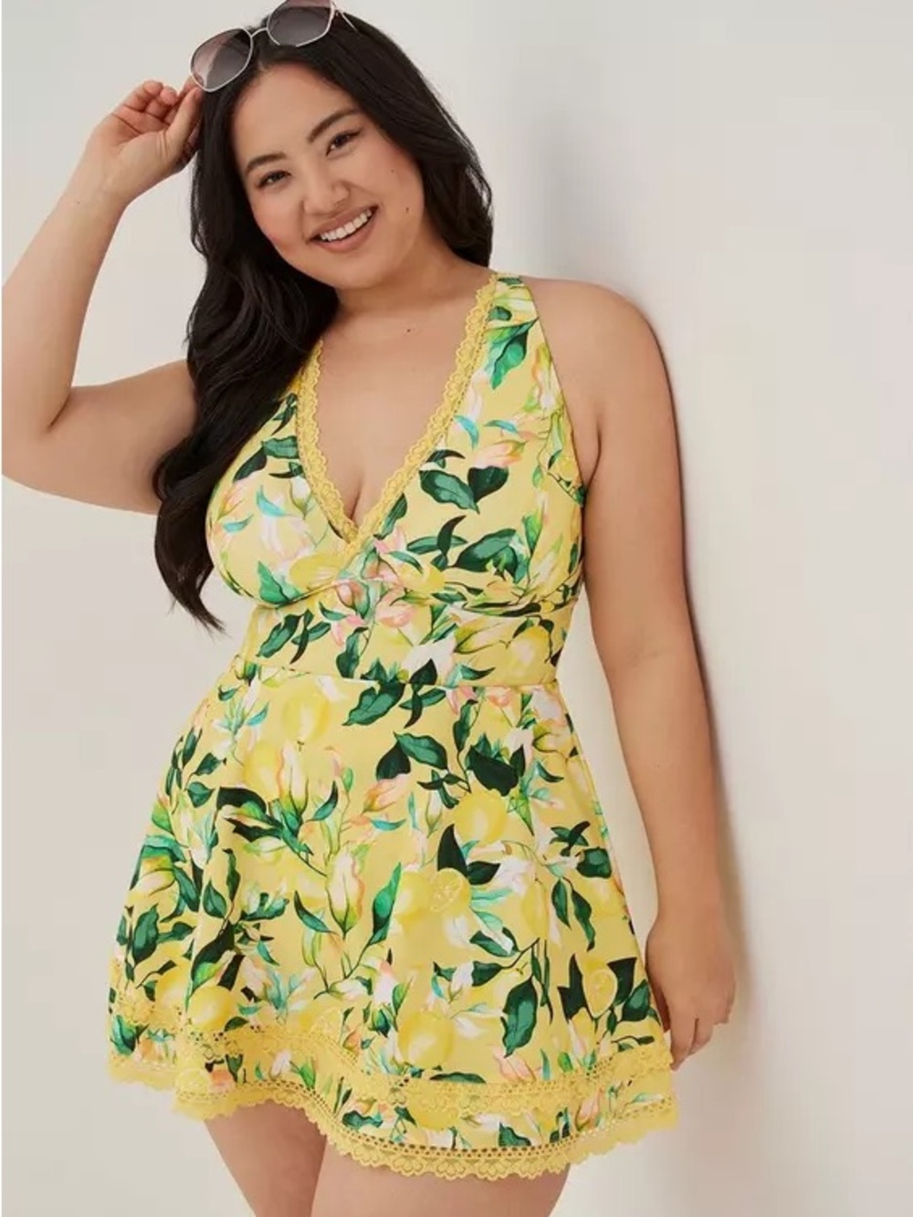 Torrid Yellow Floral Halter Swimdress with Lemon Print 3X